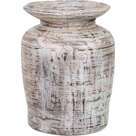 Jarrón de madera gris ceniza pintado a mano 25x25x38h cm