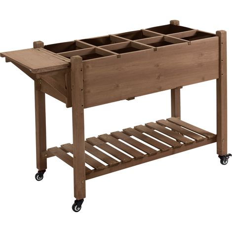 Fioriera da Esterno a 8 Vasi 123x54x87 cm con Ripiano Laterale e Mensola Inferiore in Legno di Abete (1/5)