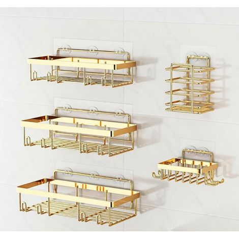 Panier de rangement (5 pièces),étagère à shampoing grande capacité,panier de rangement pour le débarra,décoration pour la cuisine et la maison,doré (1/5)
