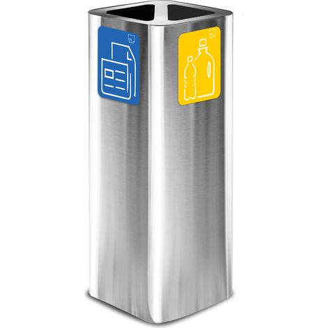 Pattumiera Per Raccolta Rifiuti 30x30xh80 cm In Acciaio Inox Cover a 2 Scomparti Argento (1/2)