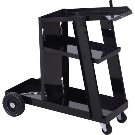 Facile à déplacer, chariot de soudage en acier avec 3 étagères, chaîne de sécurité et 4 roues (1/5)