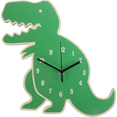 Horloge Murale Décorative en Bois de Tilleul de Dinosaure Vert, Silencieuse Affichage Clair, pour Chambre D'garçon et Filles ou Bureau (1/5)