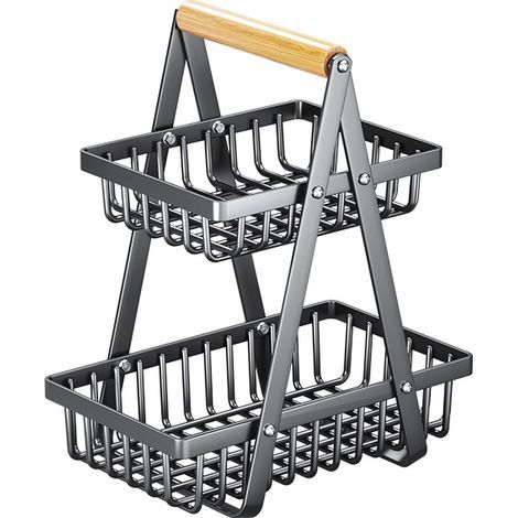 Corbeille à fruits portative, style tendance, double couche en fer, panier de salon, panier de rangement de bureau, panier de rangement pour les en-cas, usage domestique. (1/5)