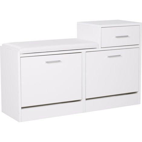 Zapatero moderno con banco acolchado para 12 pares de zapatos, mueble de entrada con zapatero, madera, elegante, espacioso, 94,5 x 57 x 30 cm, blanco (1/5)