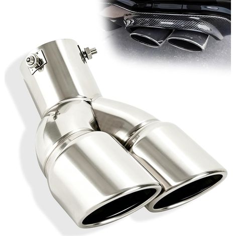 Embout D'Échappement Double de Voiture, Épaissi Acier Inoxydable Extrémités de Tuyau D'échappement, Auto Silencieux Inoxydable Échappement, Sortie D'échappement Double, Argentée Coudée 63 mm (1/5)
