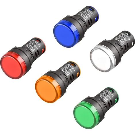 AD16-22D/S LED Indicator Light Set, 220VAC 20mA (22mm, 5-Color Pack)