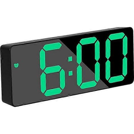 Réveil numérique, grand écran LED miroir, horloge à surface miroir avec fonction snooze et connexion de chargement USB, luminosité réglable. (1/5)