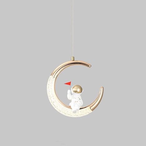 Suspension LED astronaute lune moderne 3 couleurs, lampe chevet décorative enfant, luminaire plafond original pour chambre enfant, espace nuit et décoration intérieure (1/4)