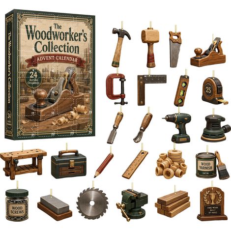 Adventskalender für Holzwerker – 24 flache Acryl-Anhänger mit Schreinerwerkzeugen – Weihnachtskalender – Christbaumschmuck – Geschenk für Holzbearbeitungsbegeisterte (1/5)