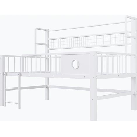 Lit mezzanine bas enfant 90 x 200 cm en métal avec rangements blanc (1/5)