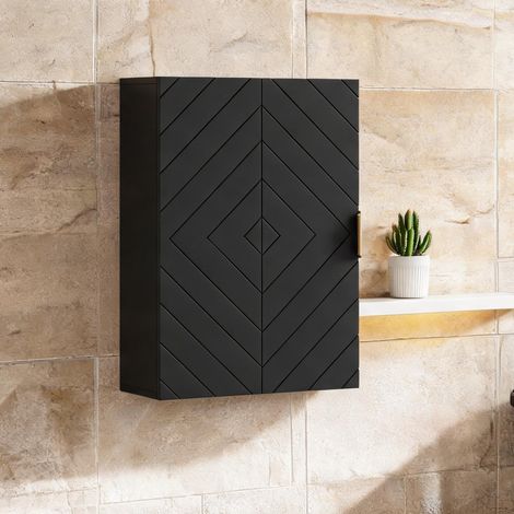 Meuble de salle de bain noir en MDF 40 x 15 x 60 cm (1/5)