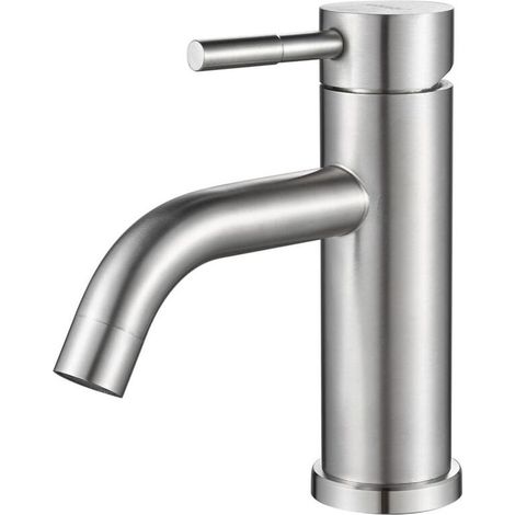 Single-hole bathroom faucet, single-handle brushed nickel bathroom sink faucet, modern stainless steel commercial basin faucet (without drain) (1/5)