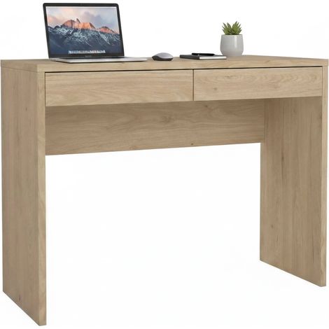Dmora - Scrivania Acero, Scrittoio multiuso, Tavolo per ufficio porta PC, Piano di lavoro, 100x40 h77 cm, Rovere