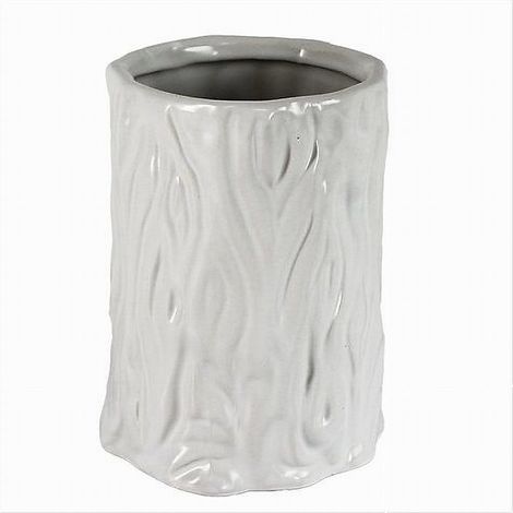 Cleafe - Bicchiere Portaspazzolini Dentifricio Bagno Ceramica Bianca Effetto Tronco 10331 - (1/2)
