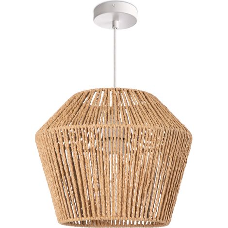 Paco Home Lámpara De Suspensión Mesa Comedor Colgante Lámpara E27 Papel Boho Ratán Lámpara colgante - Blanco, Naturaleza (Ø33cm) (1/4)