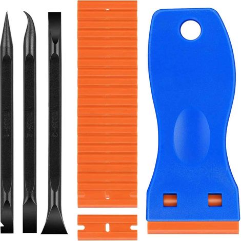 Raclette En Plastique - Jeu De 14 Pièces Avec Raclettes Large Étroite Et Pointue - Pour Nettoyage Des Vitres Murs Carrosseries Carrelages - 1 Raclette Principale + 10 Lames + 3 Raclettes Bidirectionne (1/5)
