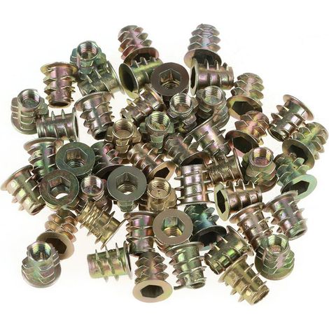 50 pièces M5  10mm en alliage de Zinc tête d'entraînement hexagonale écrous de meubles filetés pour insertion en bois (1/5)