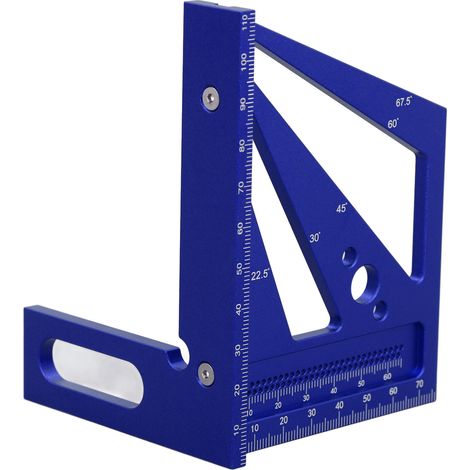 Équerre de mesure multi-angles 3D pour le travail du bois, outil de traçage 22,5‑Rapporteur à 90 degrés en alliage d'aluminium bleu (1/5)