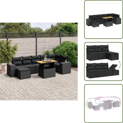 8-tlg. Garten-Sofagarnitur mit Kissen Schwarz Poly Rattan - Gartenmöbel Set - PE-Rattan Möbel - Outdoor Lounge - Garten Sofa - Balkon Möbel (1/5)