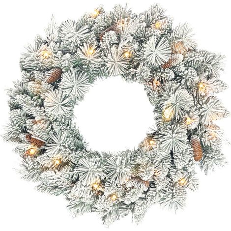 Couronne de Noël lumineuse de 60 cm, 35 LED blanc chaud, minuterie, 98 pics, pommes de pin, verte et blanche (1/5)