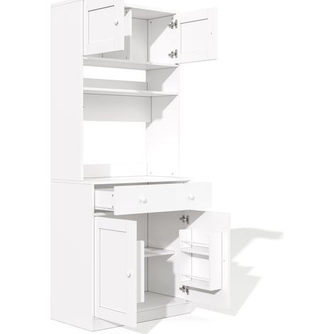 Buffet de cuisine haut 180 cm blanc en MDF avec LED, prises et grand tiroir (1/5)