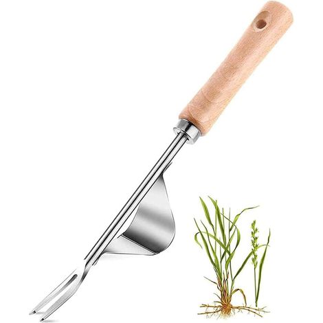 Manual Weeder Puller Tool, Weed Remover Mower Tool, Wooden Hand & Y-shaped Stainless Steel Shovel Mouth Design, Weeder Shovel for Garden/Lawn/Yard Transplant (1/5)