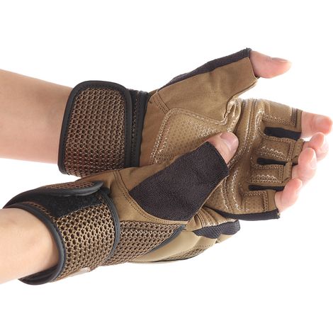 Gants de sport homme demi-doigts pour fitness, protection des poignets, marron, taille L