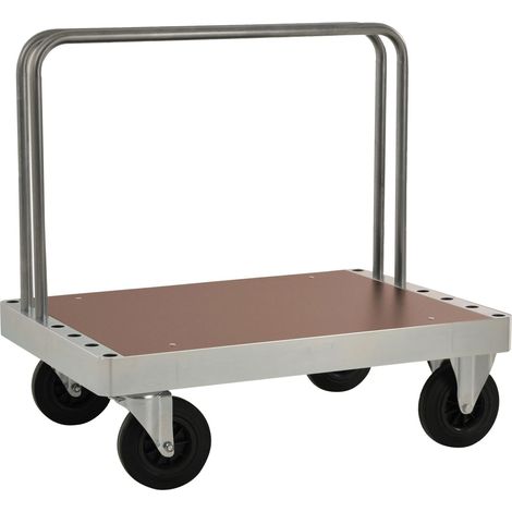 Kongamek Plattformwagen verzinkt 300mm hoch mit 2 Stahlbügeln und Ladefläche 1140x800mm aus MDF mit Bremse