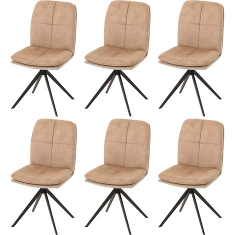 Set di 6 sedie da pranzo HHG-178, soggiorno cucina, poltrona, seduta girevole, metallo stoffa/tessuto, beige