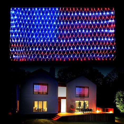 Guirlande lumineuse drapeau américain, 420 LED, 4 juillet, fête de l'Indépendance, Memorial Day (1/3)