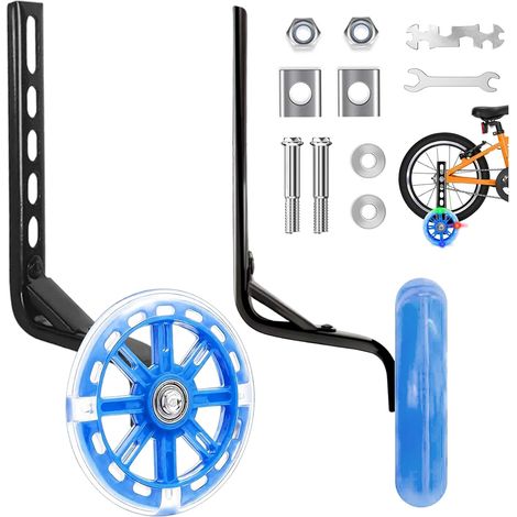 1 paire de roues stabilisatrices universelles réglables pour vélo Roues jockey pour enfant et adulte, roue auxiliaire pour vélo à vitesse unique de 12, 14, 16, 18, 20 pouces (bleu) (1/5)