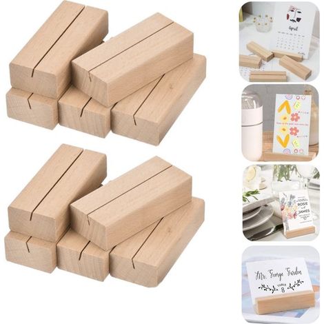 Porte-cartes lot de 10 - supports à pied en bois 10 x 3 x 2 cm pour menus et faire-part (1/5)