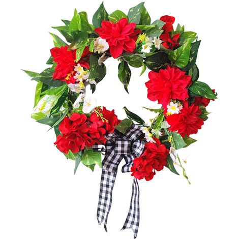 Künstlicher roter Geranienkranz, realistischer Frühlings- und Sommerkranz für die Türdekoration, 45 cm (17,7 Zoll) (1/2)