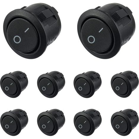 Interrupteur à Bascule Rond, AC 6A/250V,10A /125V,SPST, Interrupteur à Bascule 2 Broches,Bouton De Verrouillage Interrupteur,pour Auto,Boat,Truck(10 pièces) (1/5)