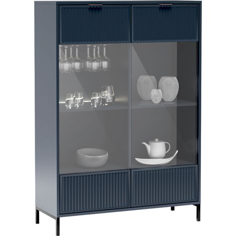 Highboard Vitrine in Indigo blau mit Rillenoptik LAURO-161 (1/5)