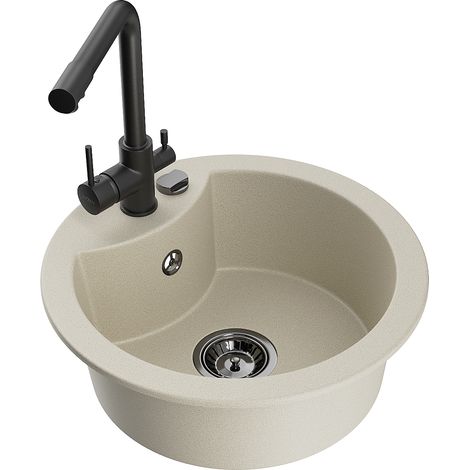 Mexen Diego Granitspüle 1-Becken mit Küchenarmatur Duero, beige - 6512-69-671600-70 (1/5)