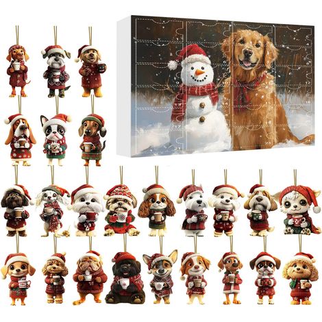 Calendrier de l'Avent 2025 pour animaux de compagnie (chien) - Boîte surprise - Décoration de sapin de Noël - Ornement en acrylique - Type de boîte surprise de Noël D (GJ527-004)