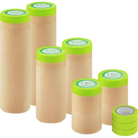 Papier de masquage pour peinture (6 rouleaux × 15 m), papier peintre à ruban,tailles assorties, protection sol/mur,pour voiture/carrosserie automobile (1/5)