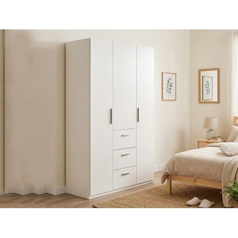 Dmora Guardarropa Providence, Armario de dormitorio con 3 puertas batientes, Mueble con barra perchero y 3 baldas, cm 117x52h203, Blanco, con embalaje reforzado (1/5)