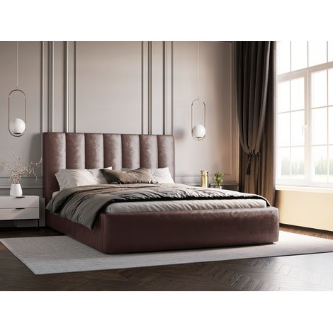 Emporius Lit rembourré 160x200 cm Velor, lit coffre avec rangement et sommier à lattes, Marron (1/5)