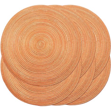 Lot de 6 sets de table ronds tressés de 38,1 cm pour tables de salle à manger, sets de table tissés naturels résistants à la chaleur (orange clair brillant)'Orange Clair Brillant 6 PCS'Orange Clair Br (1/5)