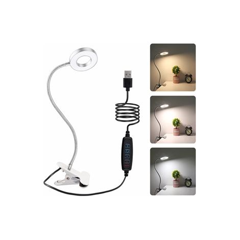 LED-Schreibtischlampe, Klemmlampe mit USB-Ladegerät, 360° flexible Klemm-Leselampe, 3 Beleuchtungsmodi & 10 dimmbare Stufen, Smart-Taste, augenschonende Helligkeit [Energieklasse G] - Weiß