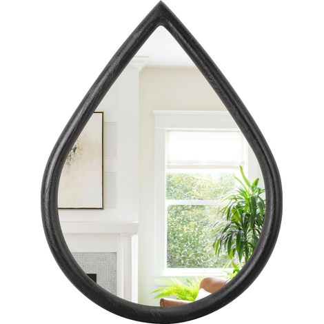 Miroir Mural Rustique en Forme de Goutte d'eau Noir avec Cadre en Bois - Petit Miroir à Suspendre irrégulier pour Salon, Chambre à Coucher, entrée (1/5)
