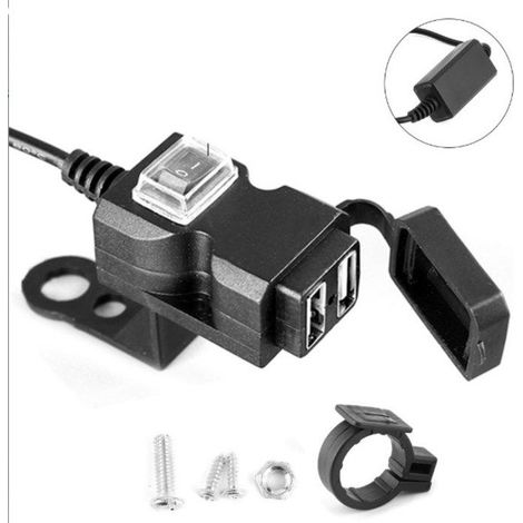 Caricabatterie da moto da 12 V, con doppia porta USB, impermeabile, da manubrio, con adattatore di alimentazione da 5 V 1 A/2,1 A, adatto anche per telefoni cellulari. (1/4)