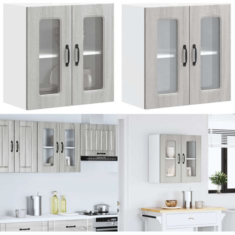 vidaXL Küchen-Hängeschrank mit Glastür Grau Sonoma Holzwerkstoff (1/5)
