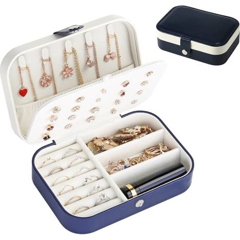 Boîte à bijoux élégante et sécurisée pour boucles d'oreilles, bracelets, colliers et bagues – idéale pour les voyages et le rangement (1/5)