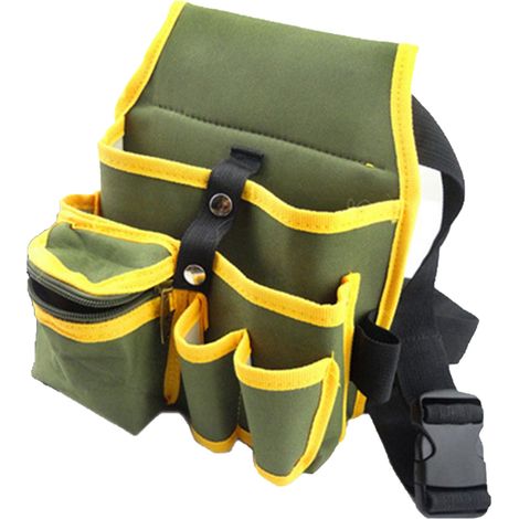 Sacoche de ceinture Oxford multifonction vert et jaune, pochettes multiples avec ceinture pour rangement d'outils (1/5)