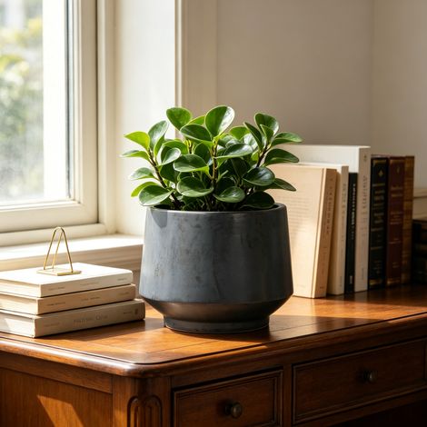 Vaso per piante in ceramica Ø 28 cm con foro di drenaggio, nero opaco, fatto a mano (1/5)