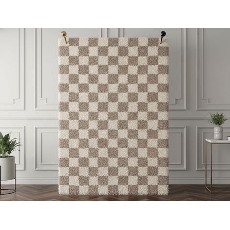 BOBOCHIC - Tapis poils longs DAMIAN motifs damier 160x230 (1/5)