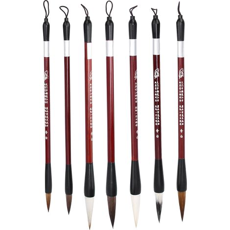 Ensemble de 7 pinceaux de calligraphie, poils de martre, manche en bois, ensemble de pinceaux traditionnels chinois, avec coffret cadeau. (1/5)
